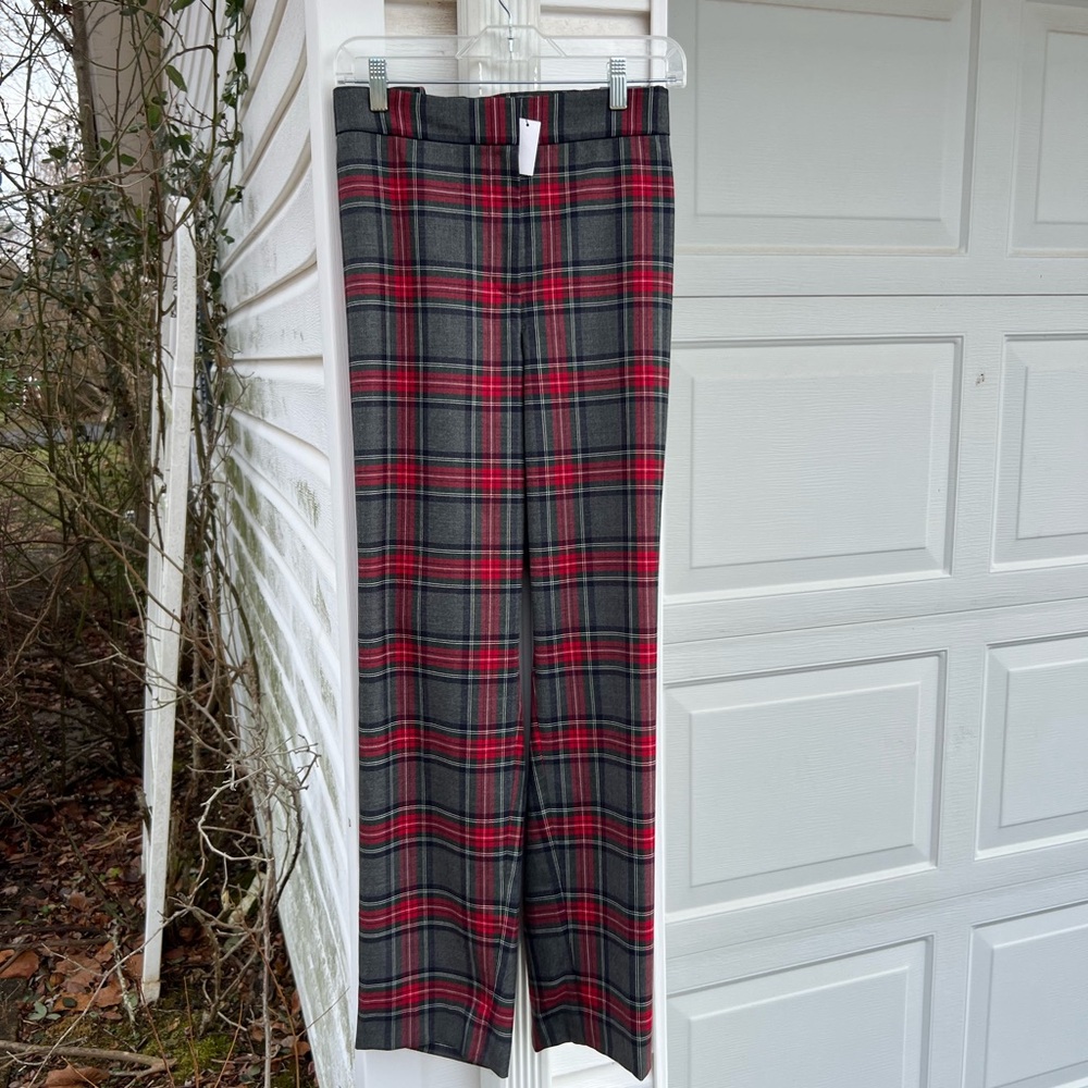 NWT Talbots Pretty Gray Multicolored Plaid Wool Blend Slim Ankle Dress Pants - Picture 4 of 4
